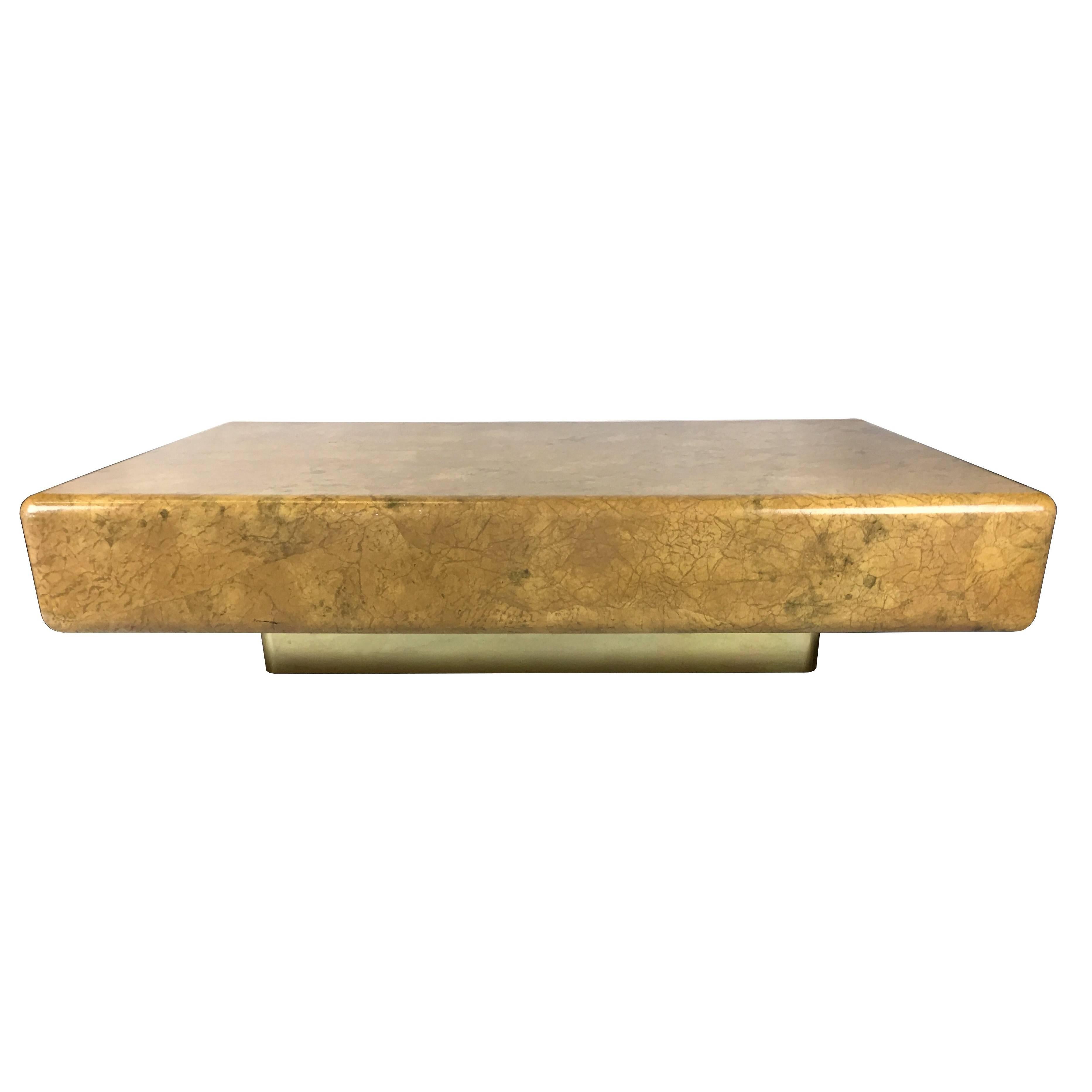 American Monumental Parchment Clad Cocktail Table with Brass Base