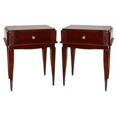 Vintage Pair of Fine French Art Deco Mahogany Side Tables