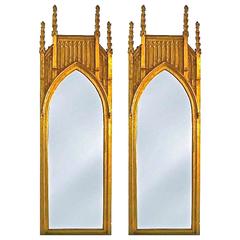 Pair of Pugin Gothic Giltwood Mirrors ~9 feet tall 11