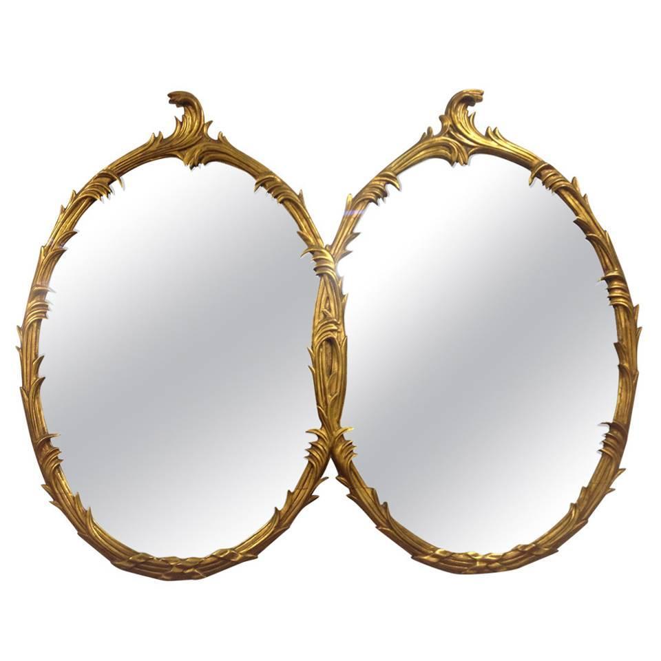 Dual Interlocking Oval Hollywood Mirrors For Sale at 1stdibs