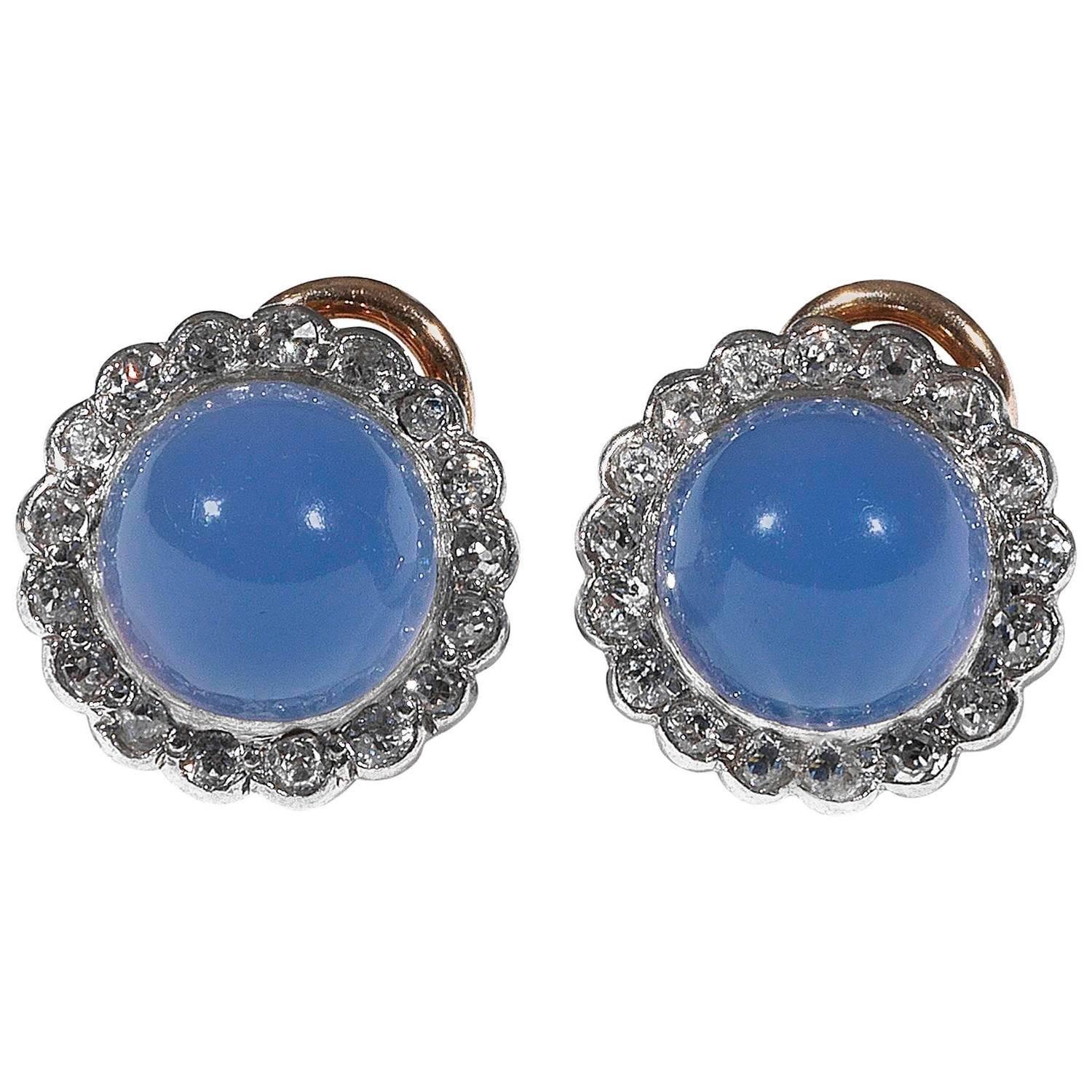 Blue Chalcedony Diamond Earrings