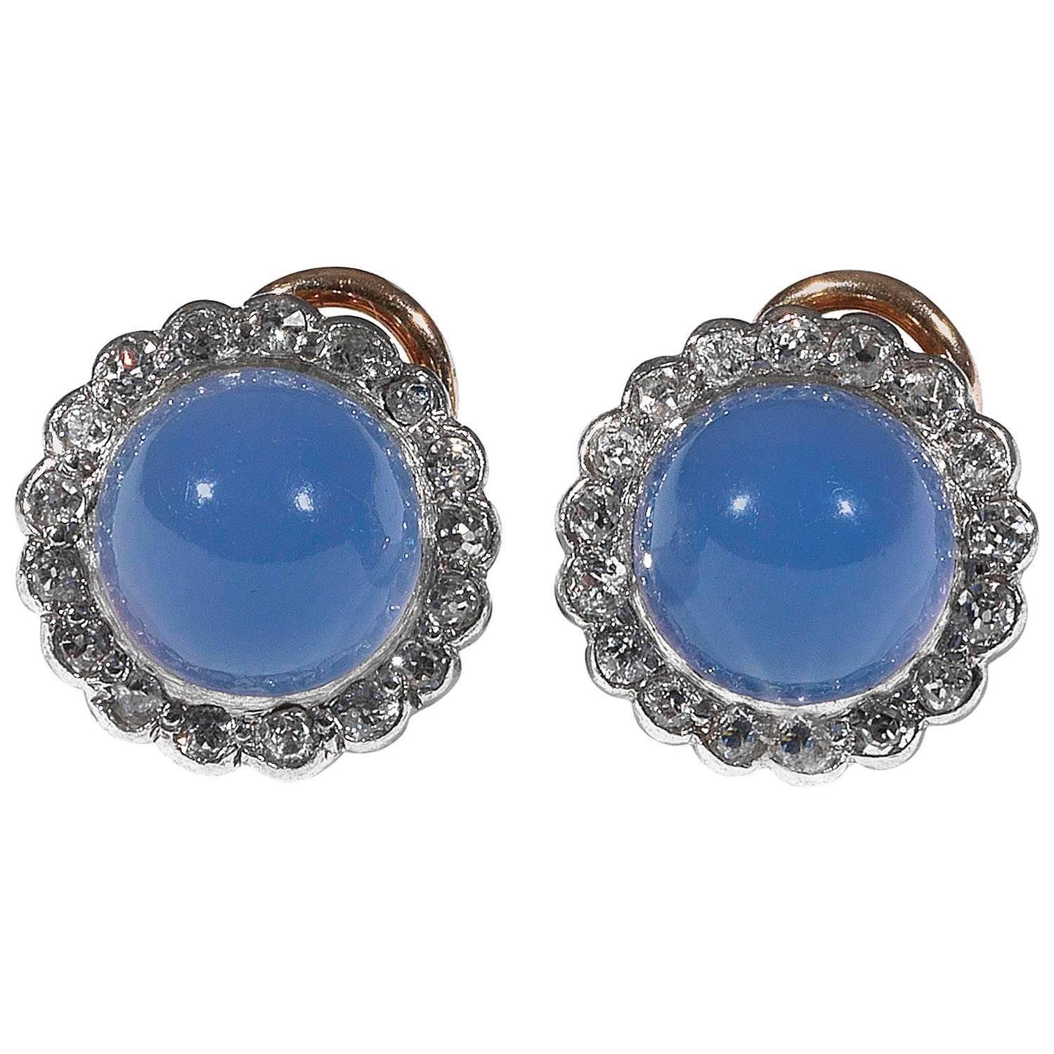 Blue Chalcedony Diamond Earrings For Sale at 1stdibs