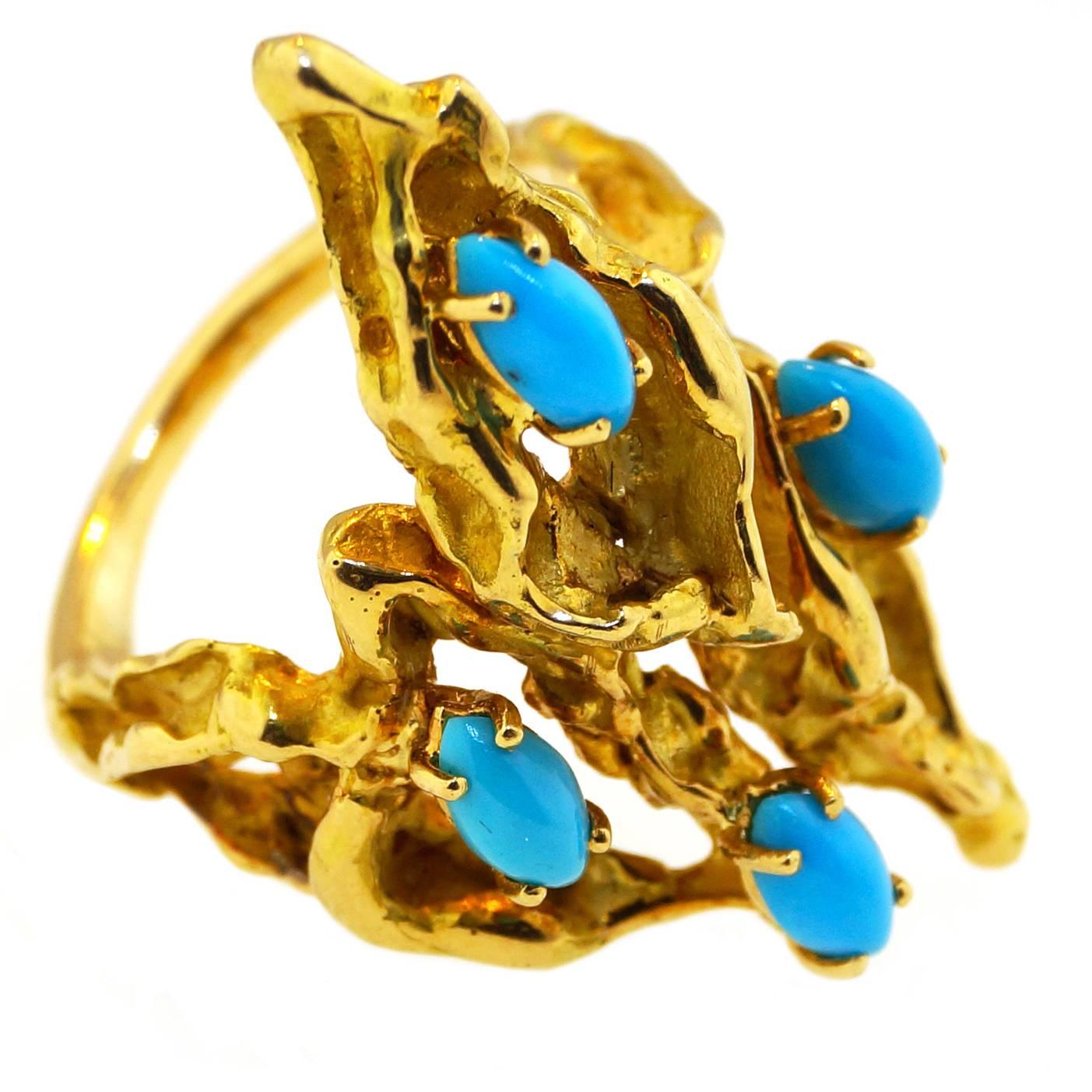 Chaumet Paris Turquoise Gold Artistic Abstract Ring