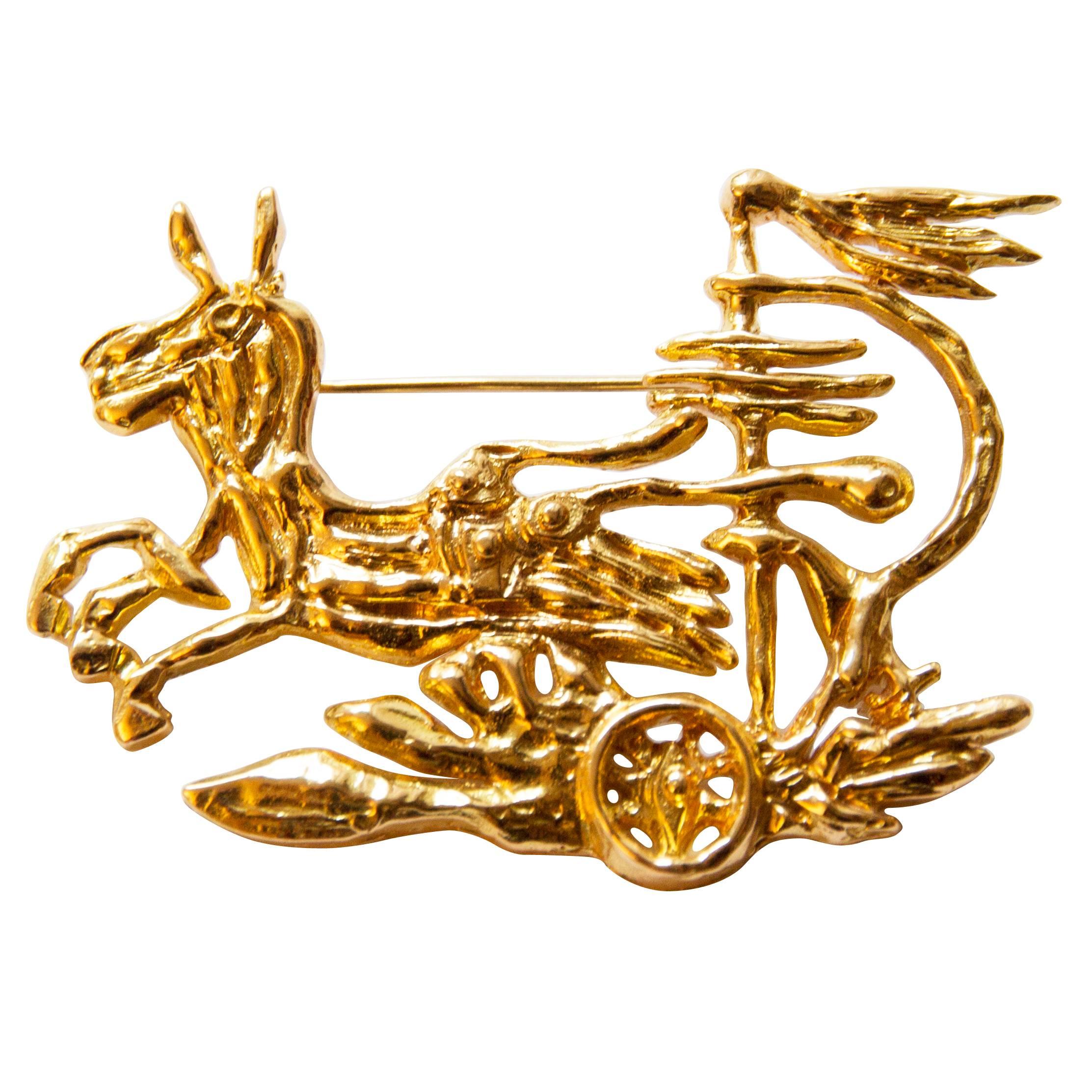 1963 Georges Braque "Medea's Chariot" Gold Brooch