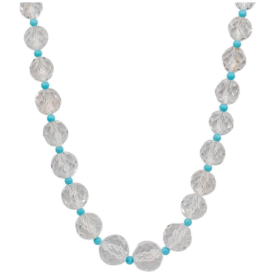 Naomi Sarna Turquoise Crystal Diamond Gold Necklace For Sale