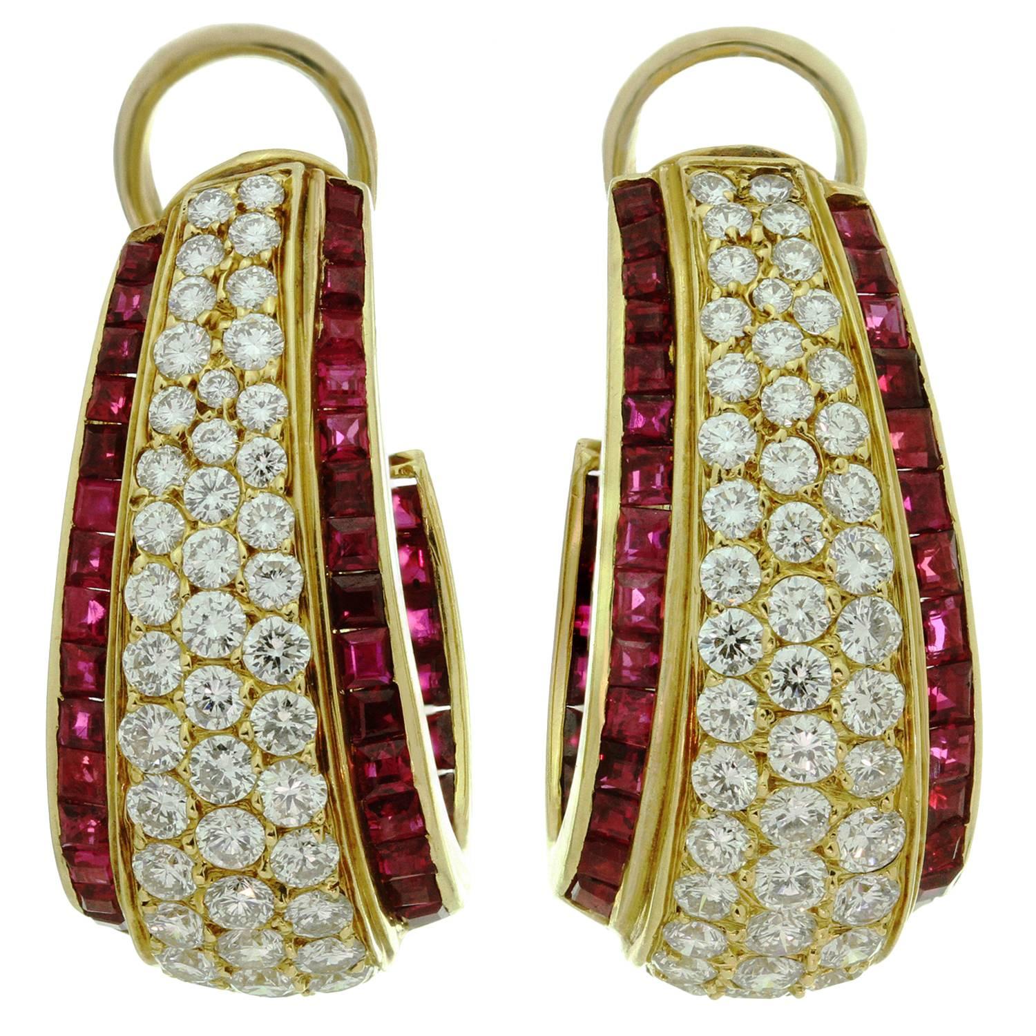 Van Cleef & Arpels Diamond Ruby Clip-On Earrings