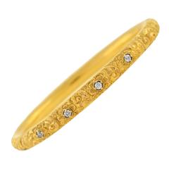 Victorian Diamond Repousse Gold Bangle Bracelet