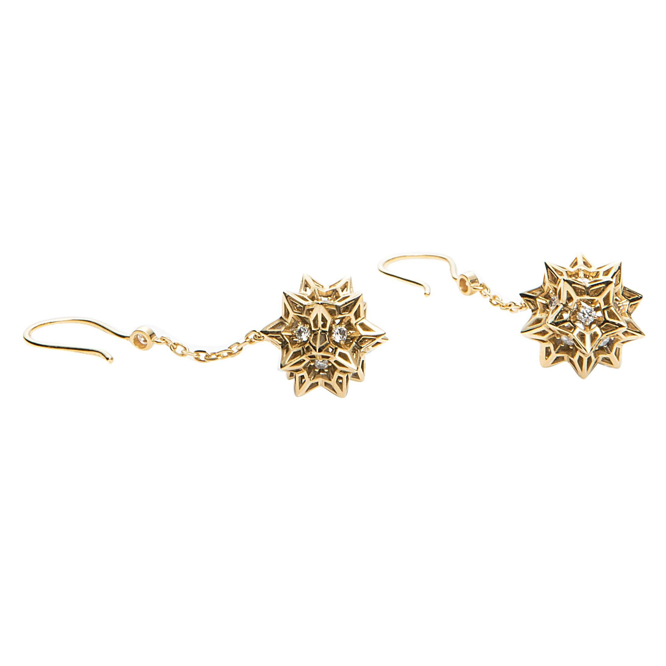 Helix Frame Diamond Dangle 18k Gold Earrings For Sale