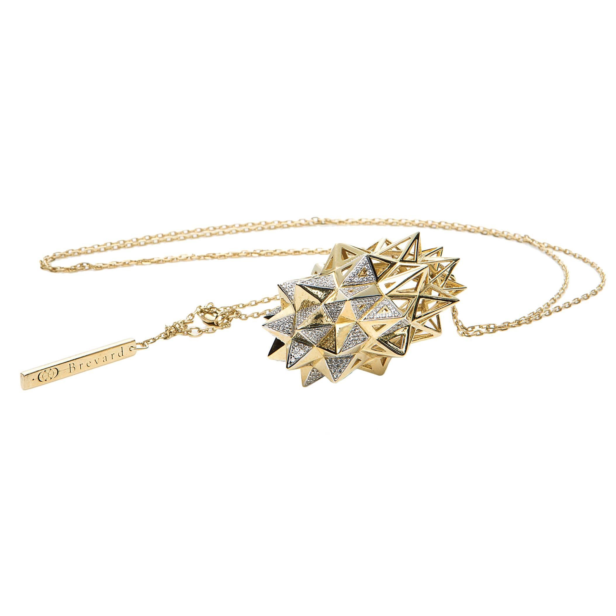Round Cut One of a Kind Large Stellated Diamond 18K Gold Pendant For Sale