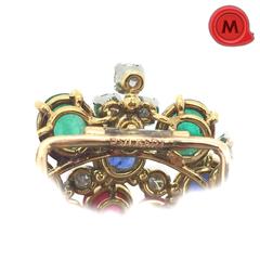 1960s Bulgari Ruby Emerald Sapphire Diamond Gold Brooch