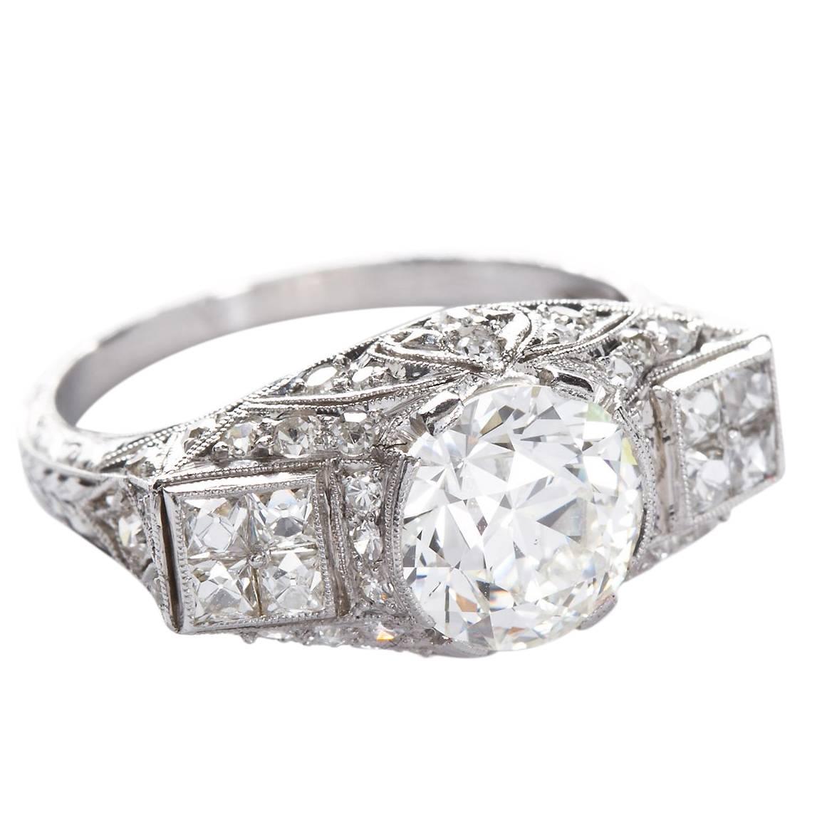 Danielle Art Deco 2.25 Carat Old European Cut Diamond Platinum Ring