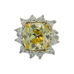 1950s GIA Cert 5.93 Carat Fancy Intense Yellow Old Mine Brilliant Diamond Ring