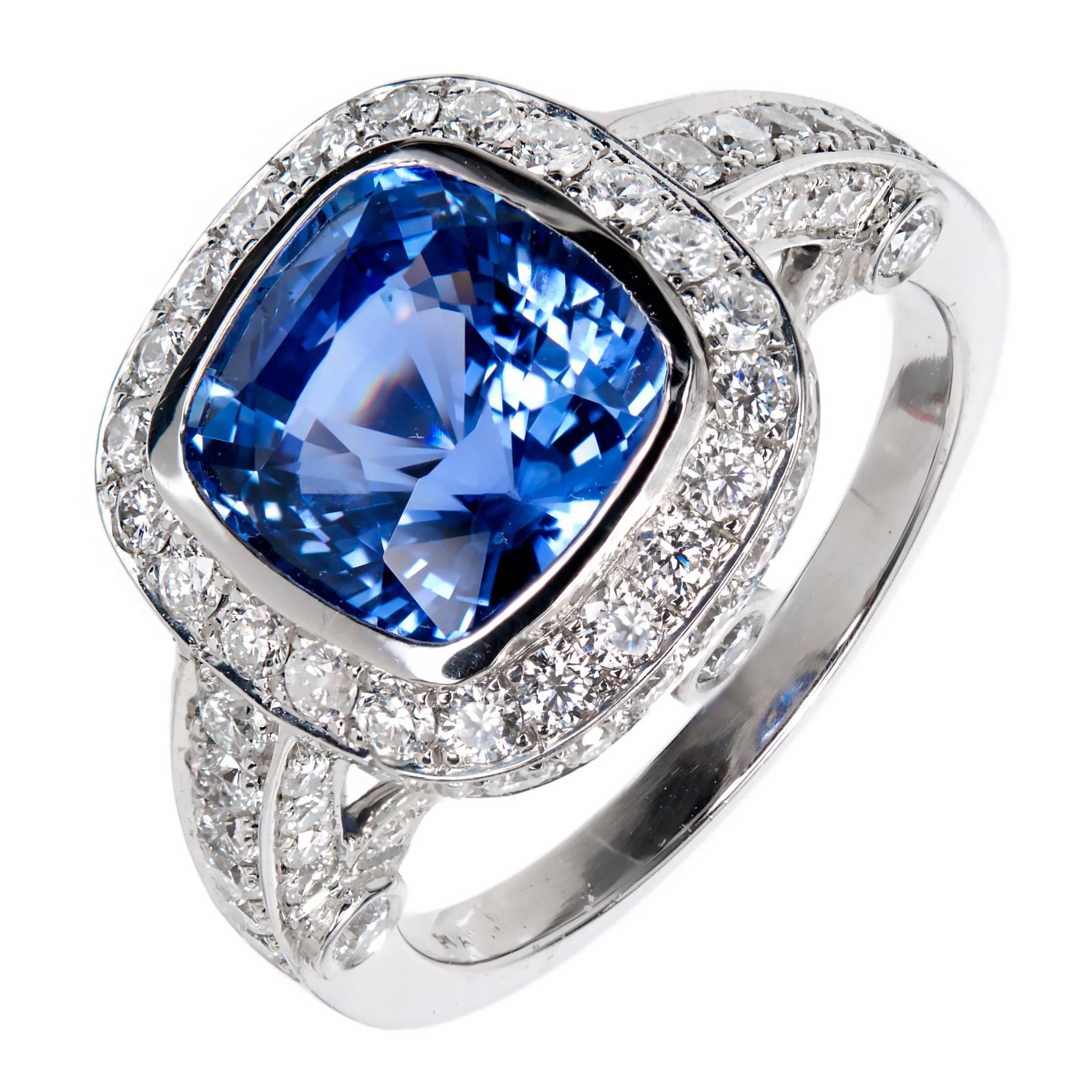 Peter Suchy 3.91 Carat Cushion Sapphire Diamond Halo Platinum Engagement Ring