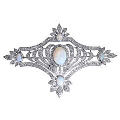 Art Deco Opal Diamond Platinum Brooch