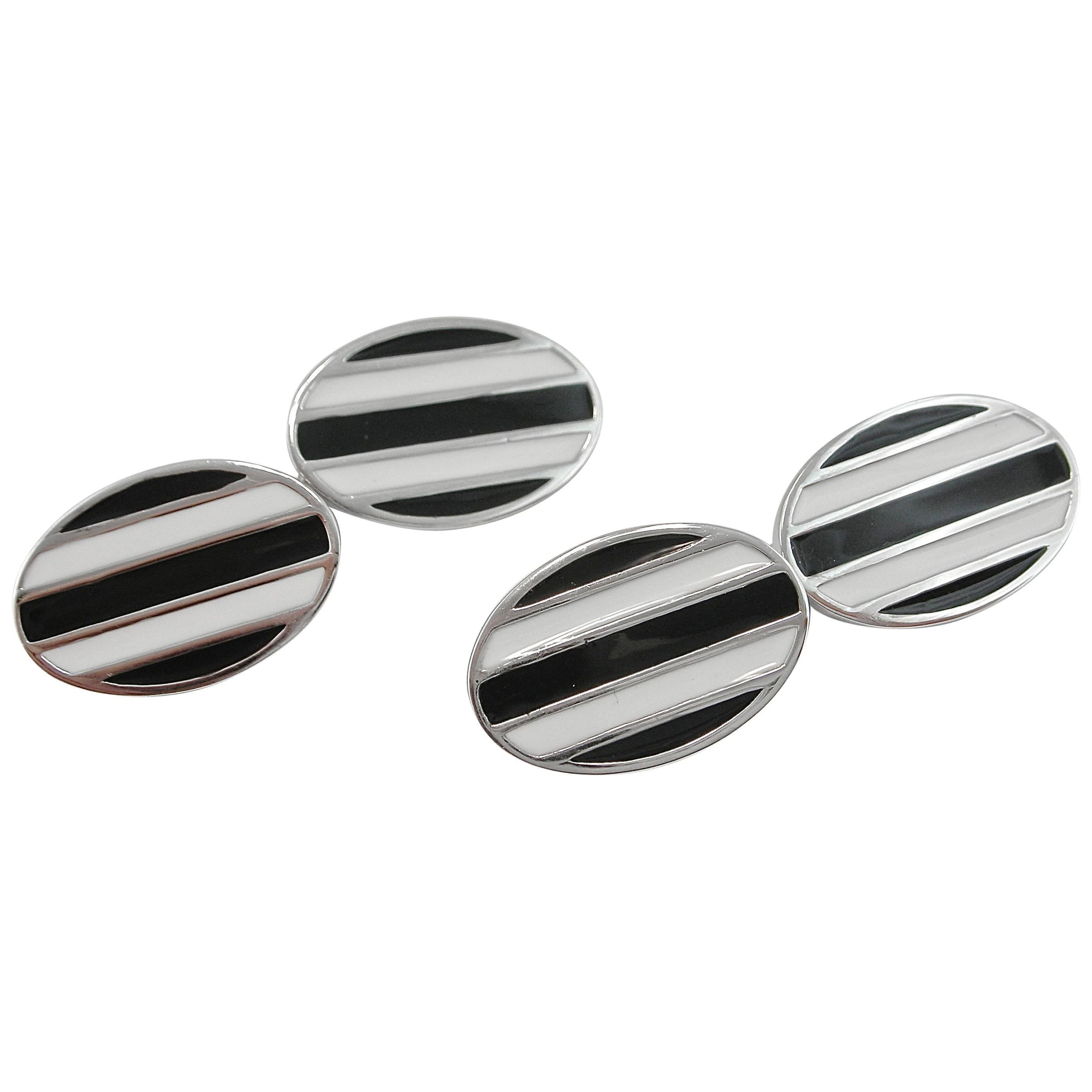 Jona Black and White Enamel Juventus Shield Sterling Silver Cufflinks