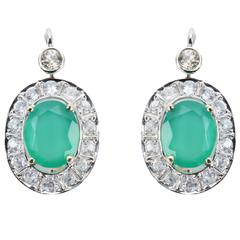 Green Onyx White Sapphire Gold Earrings