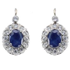 Faceted Blue and White Sapphire Gold Earrings Faceted Blue and White Sapphire Gold Earrings