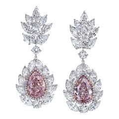 GIA Certified Pink Diamonds Platinum Ear Pendants 4