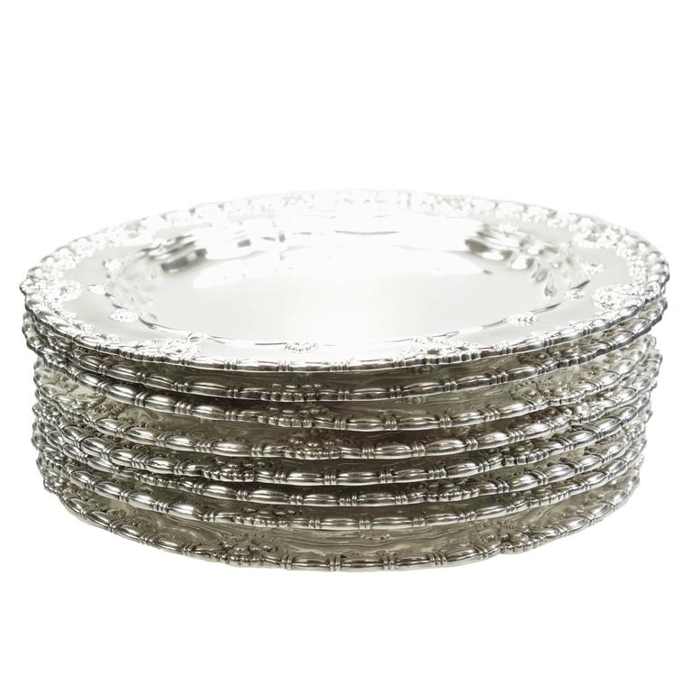 Tiffany and Co. Sterling Silver Plates Set of Ten, Circa 1905 at