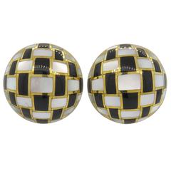 Tiffany & Co. Onyx Mother of Pearl Gold Checkerboard Earrings 