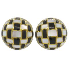 Tiffany & Co. Onyx Mother of Pearl Gold Checkerboard Earrings