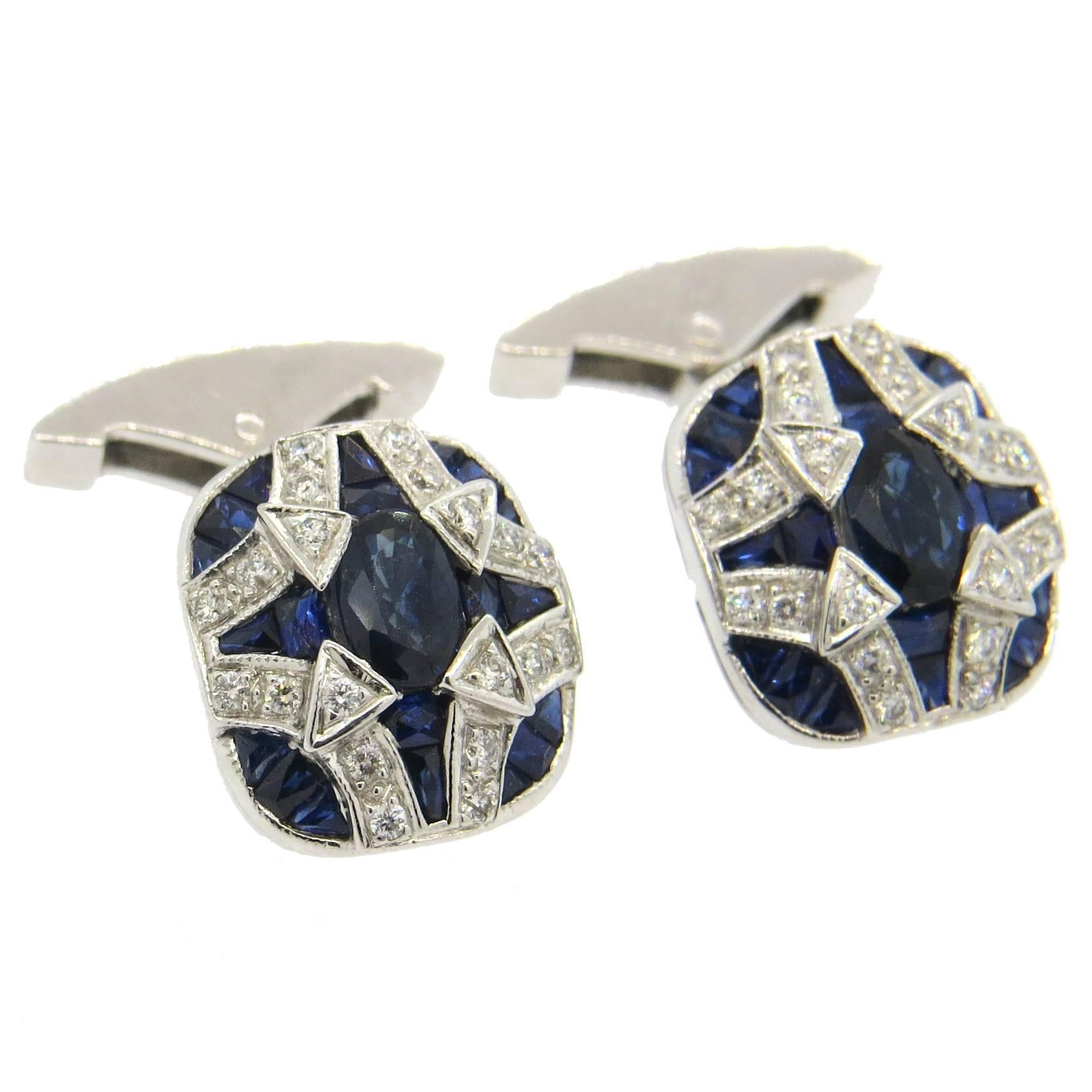 Sapphire Diamond Gold Cufflinks
