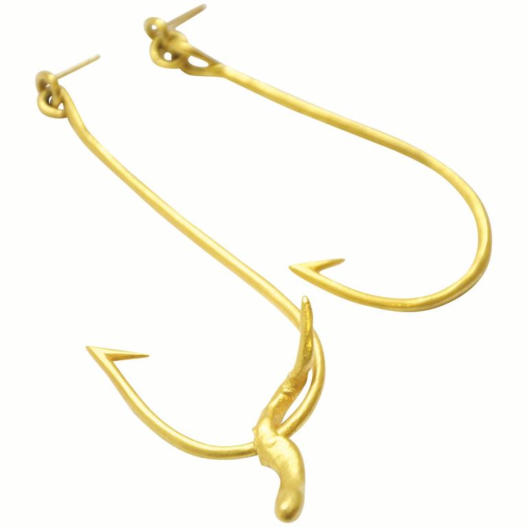 Miquel Barcelo Hamecon et Appat gold earrings