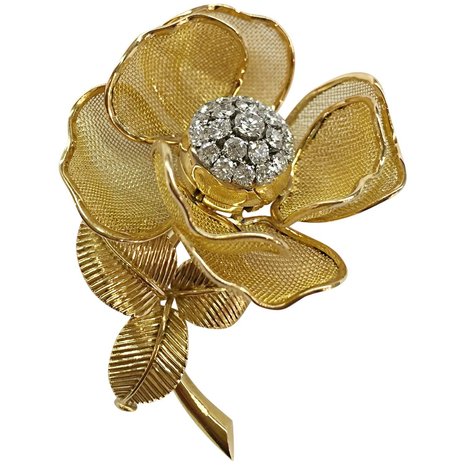 diamond gold platinum Eglantine brooch