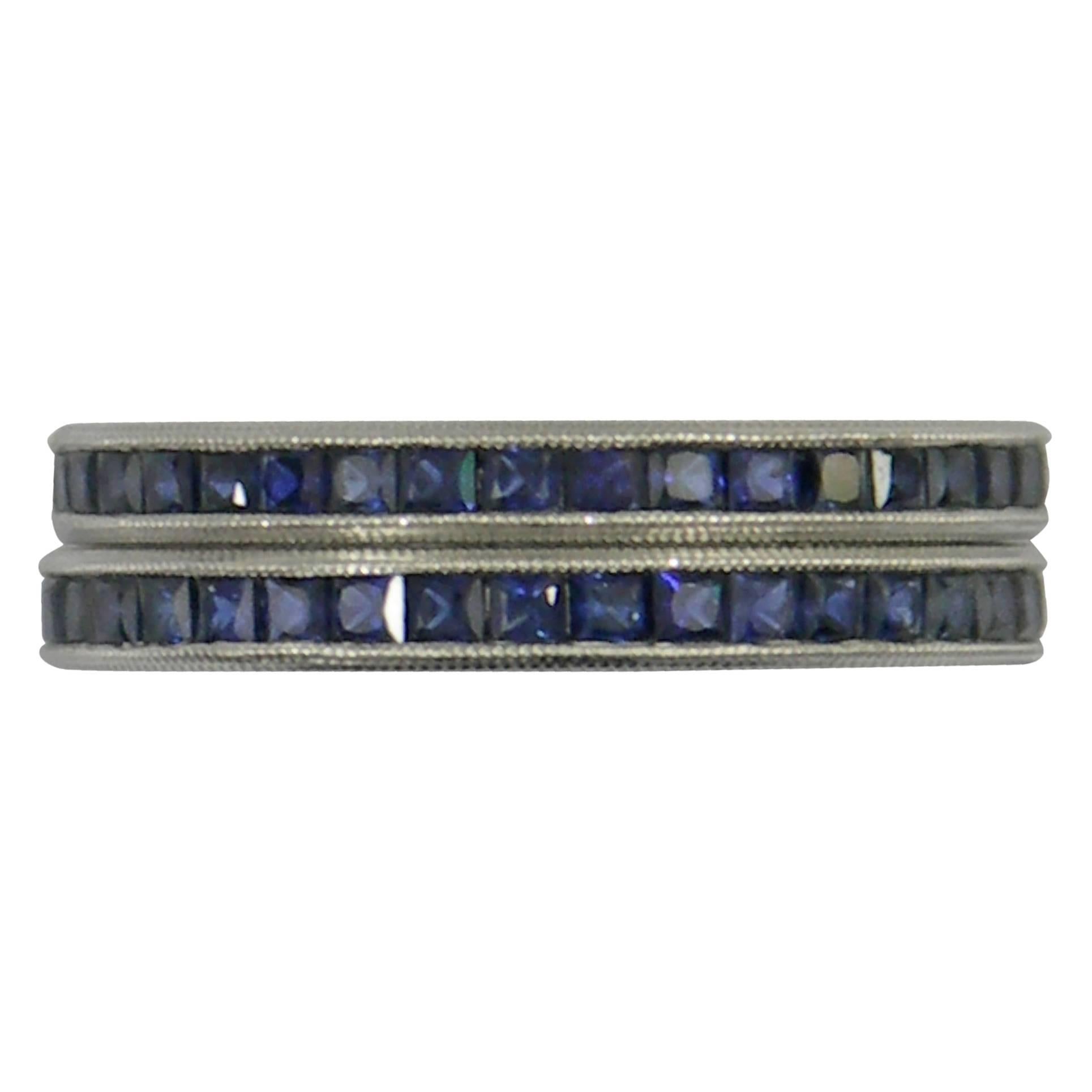 French Cut Sapphire Bands in Platinum