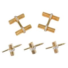 Van Cleef & Arpels Diamond Gold Bar Cufflinks Stud Set 12