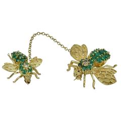 Mother and Baby Emerald, Diamond & Gold Bee Pins