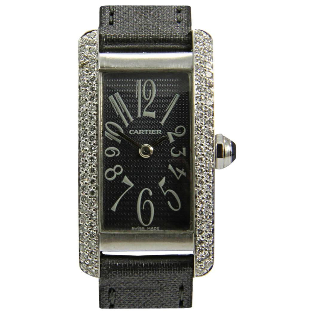Cartier Lady's White Gold Tank Américaine Quartz Wristwatch Ref 1713 For Sale