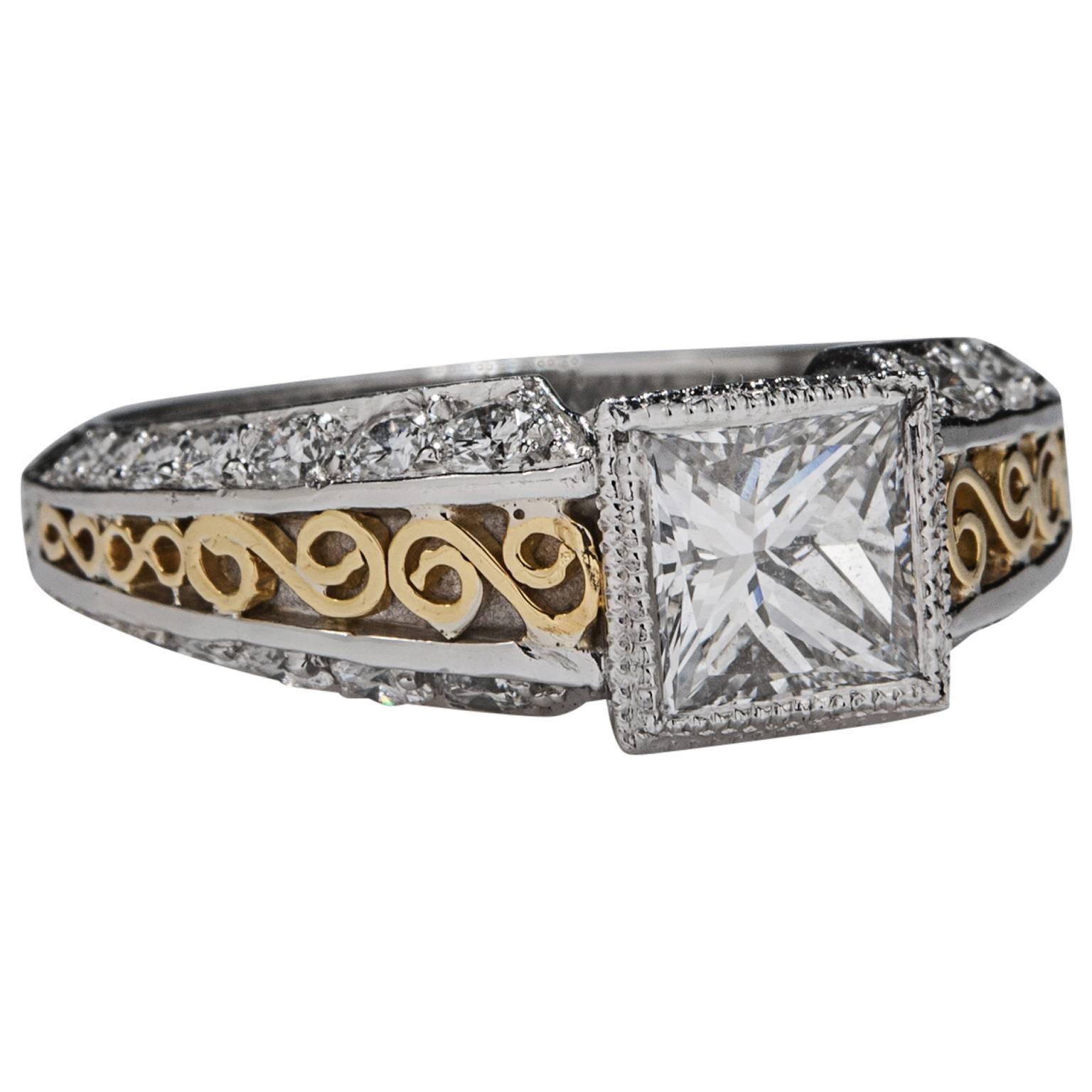 .91 Carat Diamond gold platinum engagement Ring For Sale