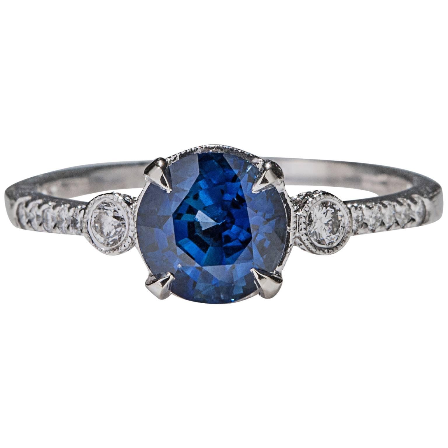 Sapphire Diamond  White Gold Ring For Sale