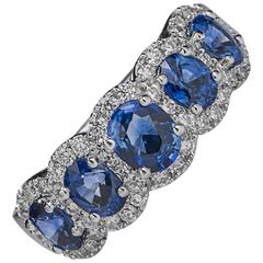 Five Stone Sapphire Diamond White Gold Ring