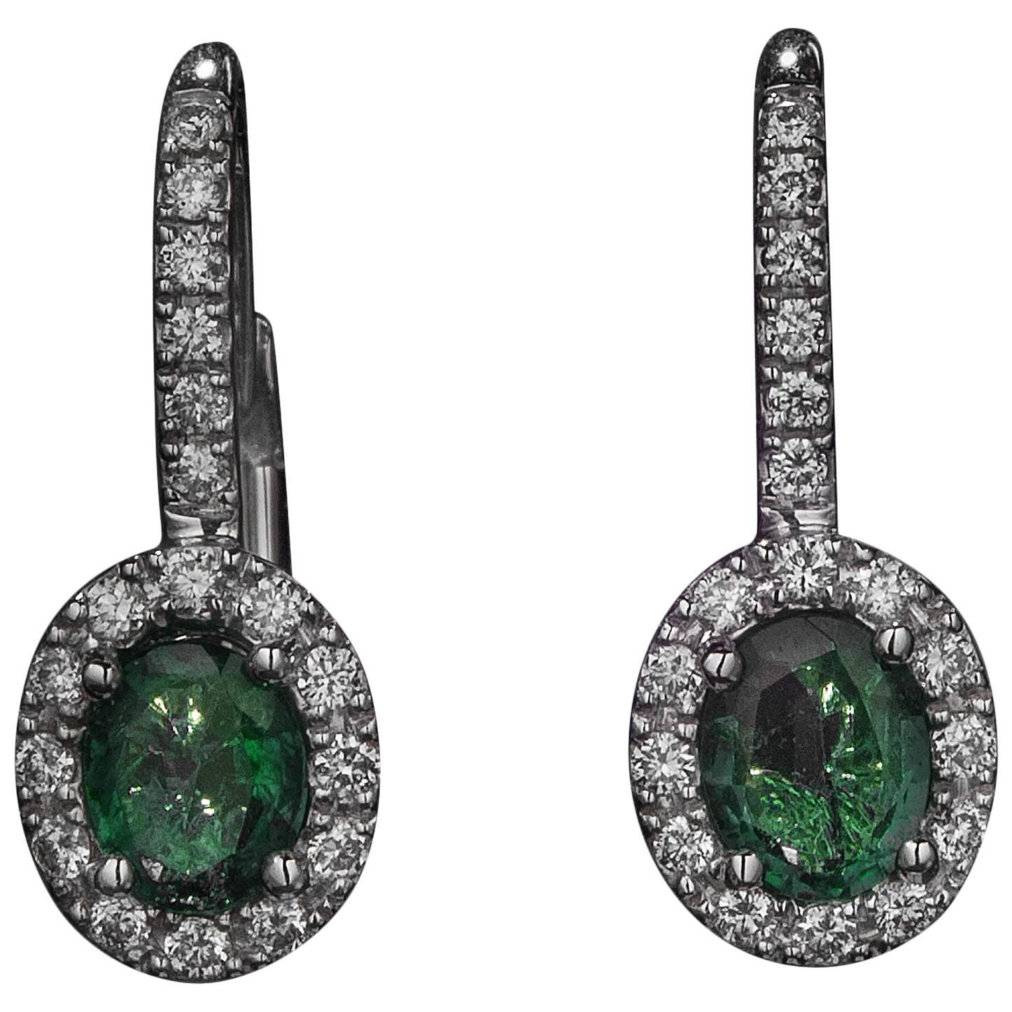 Emerald Diamond Gold Drop Earrings For Sale