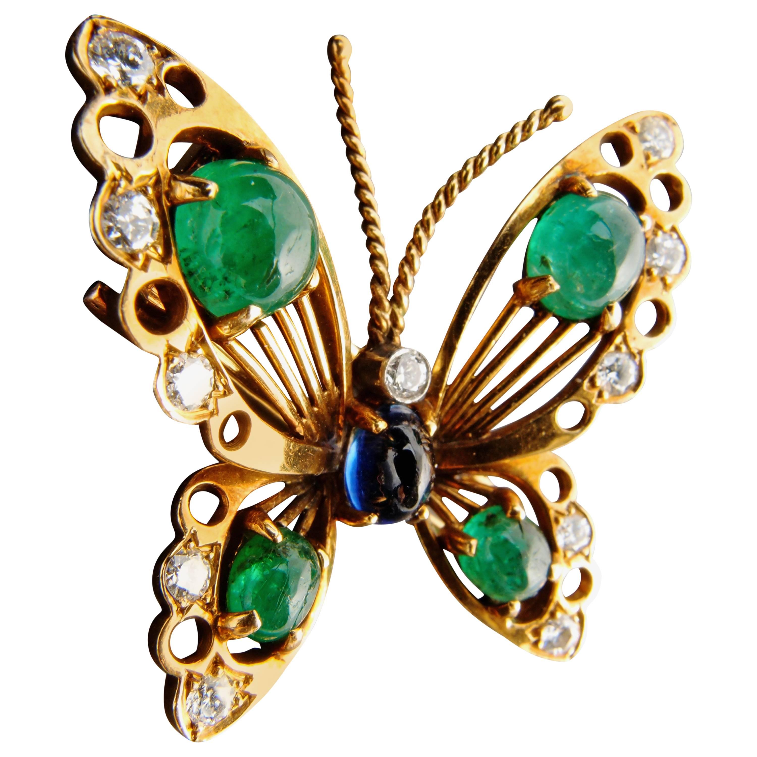 1940s Van Cleef & Arpels Blue Sapphire Emerald Diamond Gold Brooch