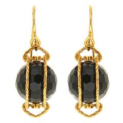 Doppio Black Onyx Gold Twisted Rope Earrings 11