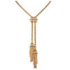 Diamond Turquoise Gold Tassel Necklace