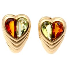 Bulgari Two Stone Heart Earrings