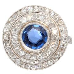 Vintage Edwardian Natural Burma Sapphire Diamond Platinum Gold Ring
