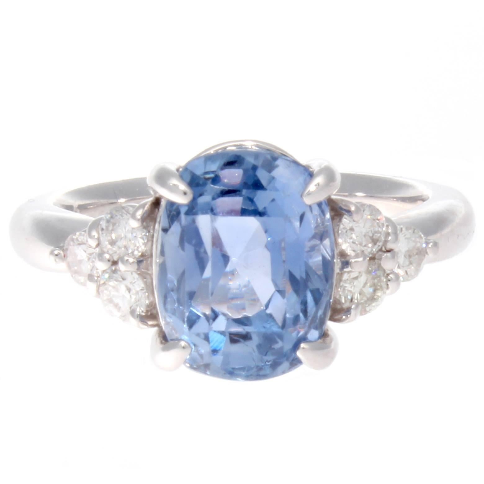 Natural 4.48 Ceylon Sapphire Diamond Platinum Ring