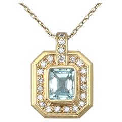 2.49Ct Aquamarine & 0.60Ct Diamond, 18k Yellow Gold Pendant - Vintage Circa 1950 10