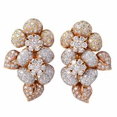 Large Diamond  Cluster clip-on 18k  Gold Earrings