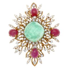 Erwin Pearl Emerald Ruby Diamond Gold Brooch