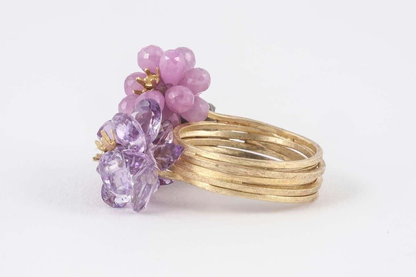 Donna Brennan Ruby Pink Tourmaline Amethyst Diamond Gold Ring For Sale 1