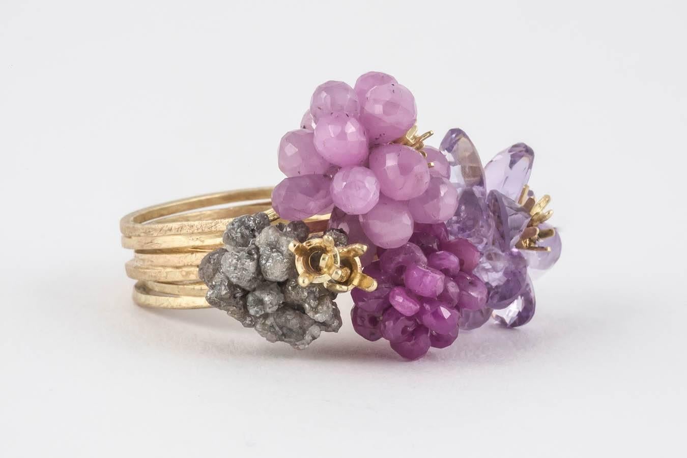 Donna Brennan Ruby Pink Tourmaline Amethyst Diamond Gold Ring For Sale 2