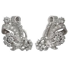 4.57Ct Diamond & Platinum Cluster Earrings - Vintage Circa 1950