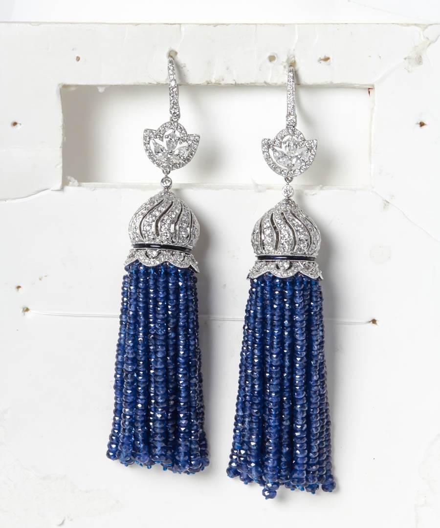 185 carats Fine Sapphires and Diamond Gold Tassel Earrings 2