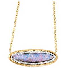 Pamela Froman Color Change Rainbow Opal Pave Diamond Gold Multilength Necklace 4